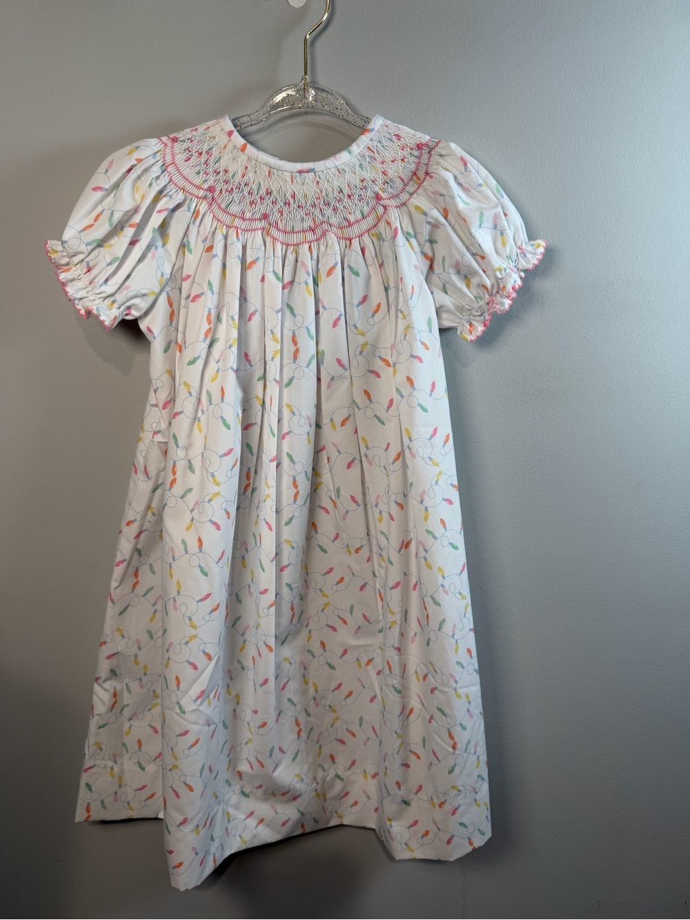 Classic Whimsy Smocked Christmas Lights Dress White/Multicolor Size 4 NWT